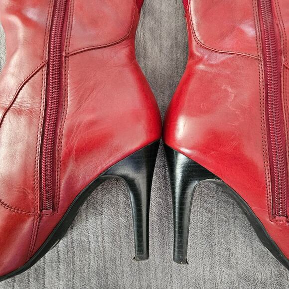 Red leather ankle boots 8 - Picture 4 of 4